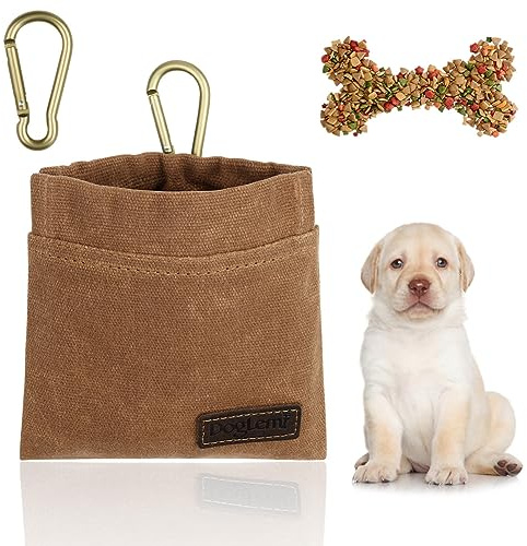 vsshe Sac à Friandise pour Chien Dressage, Imperméable Sac de Dressage pour Chien avec Mousqueton, à Fermeture Automatique Pochette de Dressage Mains Libres, pour l'éducation Canine Extérieur(Brun)
