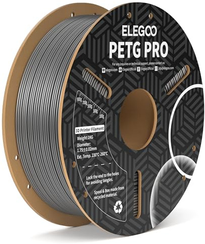 ELEGOO PETG PRO Filament 1,75 mm Silber 1 KG, Starkes Zähigkeitsfilament Filament-3D-Druckmaterialien, Maßgenauigkeit +/- 0,02 mm, 1 kg Pappspule (2,2 lbs) für die Meisten 3D Printer