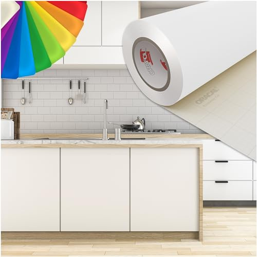 PRINT.GG Klebefolie Möbel - Möbelfolie in vielen Größen - Selbstklebende Folie in vielen Farben - Klebefolie Schwarz Matt für verschiedene Möbeltypen, 100 x 600 cm, Weiß Matt