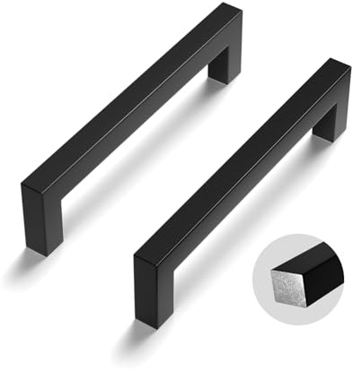 LONTAN 2 Stück Schrankgriffe Schwarz 128mm lochabstand Griffe für Küchenschränke Möbelgriffe Schwarz Griffe Möbel Küchengriffe Küchenschrank Quadrat Solid