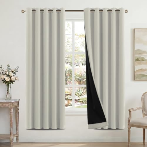 H.Versailtex 100% Blackout Curtains for Bedroom with Black Liner Eyelet Curtains for Living Room Full Room Darkening Thermal Insulated Window Drapes, 2 Panels, 66 x 72 Inch, Pumice Stone