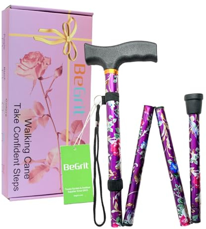 BeGrit Bastón plegable para mujer, elegante, regalo, plegable, aluminio, ajustable, bastón ajustable, para madre, mujer, cumpleaños, Acción de Gracias (morado + caja de regalo)