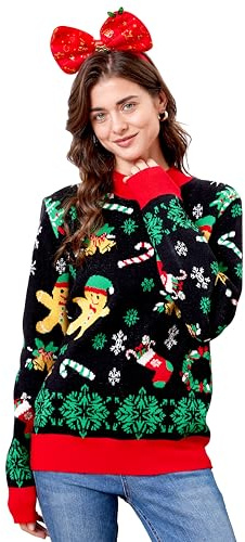 dressfan Unisex Christmas Sweaters Funny Ugly Xmas Gingerbread Christmas Matching Sweater Knit Oversized Pullover Crew Neck Long Sleeve for Women & Men,M