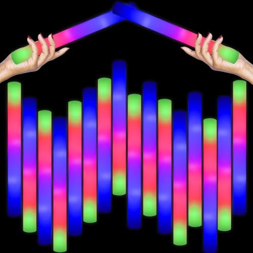 DkevEu 102Pcs Foam Glow Sticks Bulk,Long Lasting Flashing,Light up Foam Sticks,Glow in The Dark Party Favors for Wedding,Birthday,Concert, Parties, Camping, Sporting Events