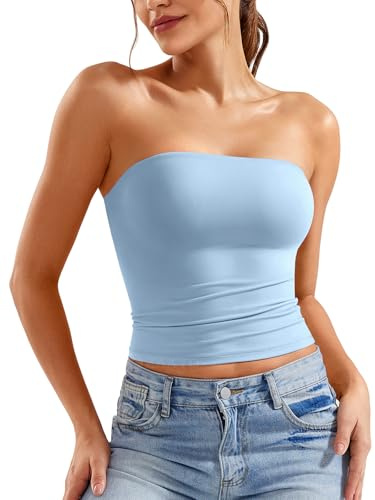 ZAAYYO Trägerloses Tube Top Damen Bandeau Top Y2K Slim Fit Sommer Crop Tops | Double Lined, No slip, Sexy, Long, Going Out Crop Top, Bandeau BH, Bando Top