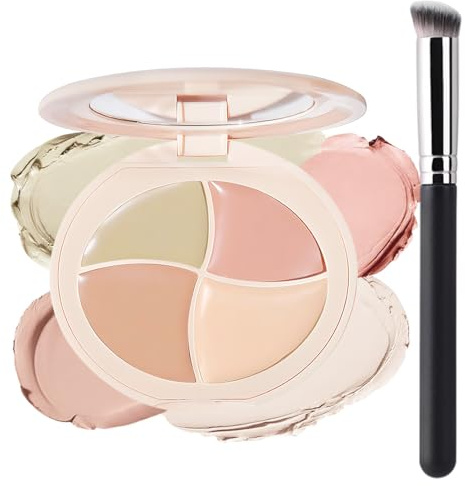 evpct Pot Concealer Full Coverage kit with Brush for Older Women, 4 Nude Shades Under Eye Color Corrector Concealer Palette for Dark Circles Mature Skin Makeup, Waterproof Foundation Color Corrector