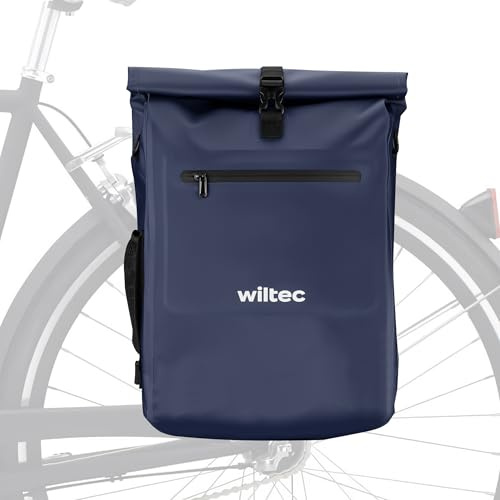 Wiltec Sacoche sac à dos étanche pour porte-bagages bleue – capacité de 25 L – en 500D PVC – avec compartiment pour ordinateur portable – pour vélos et vélos électriques – Sac de bicyclette – Cyclisme