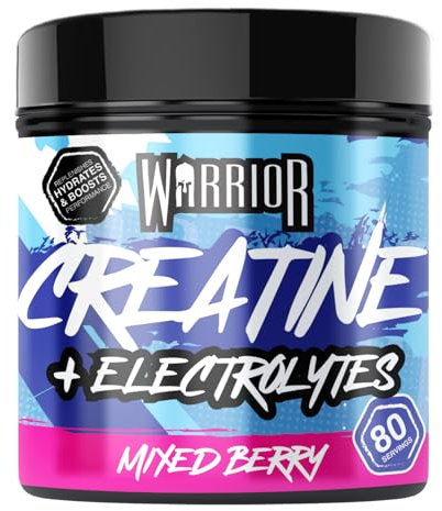 Warrior Creatine Monohydrate Plus Electrolytes Powder 360g - Hydration and Performance Drink - Nutrition Shake to Promote Muscle Growth (Not Tablets, Sachet, Gummies) - 80 Servings (Mixed Berry)