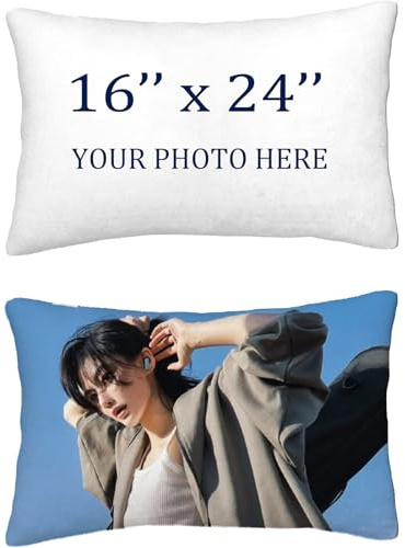 Housse de Coussin Long Personnalisée avec Photos ou Texte, Taie d'oreiller Photo d'amour Unique, Cadeau d'anniversaire Créatif pour Toutes Occasions Idées Cadeaux Originaux avec Photo, 16x24 inch
