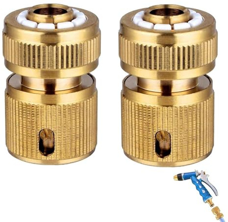 2 Pack Metal Brass Hose Connector – 1/2 Inch Brass Hose Quick Connect Fittings – Garden Hose Pipe Connector for Outdoor Watering, Irrigation & Car Washing
