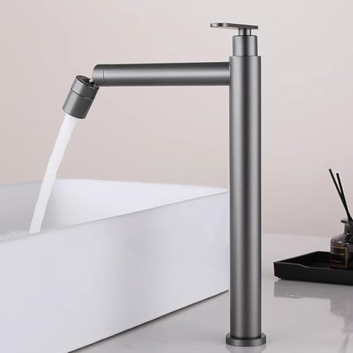 Robinet Lavabo Haut Gris Eau Froide 2 Mode Mitigeur pour Vasque a Poser Salle de Bain en Acier Inoxydable,gris