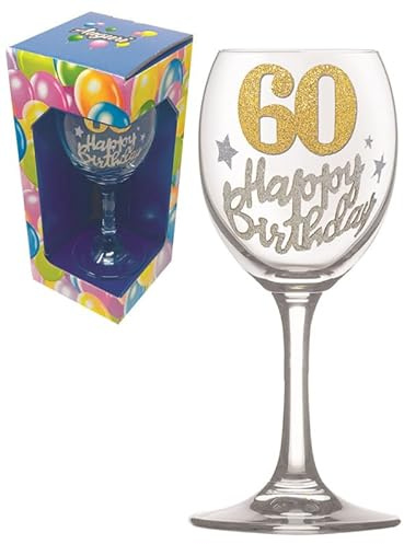 Generico bicchiere Calice da Vino in Vetro per 60° Compleanno, Decorato con glitter oro 60 anni