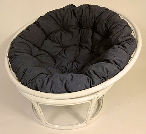 Rattan Papasansessel, Papasan Sessel inkl. hochwertigen Polster, D 110 cm, Fb. weiß lackiert, Polster Loneta anthrazit