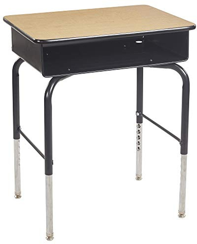 ECR4Kids Open Front Desk with Metal Storage Book Box, Adjustable, Classroom Furniture, Maple/Black