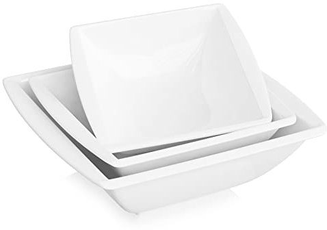MALACASA Serie BLANCE, 3-tlg. Schüssel-Set aus Porzellan, 560 ml/970 ml/1565 ml, Salatschüsseln, Suppenschüsseln, Cremeweiß, spülmaschinen- & mikrowellengeeignet