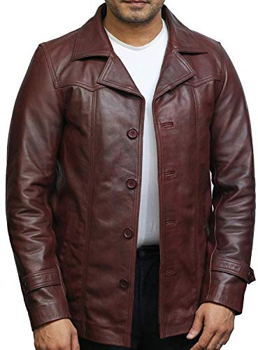 BRANDSLOCK Herren Echt Rindsleder Lederjacke Trenchcoat Safarimantel Gewaschen