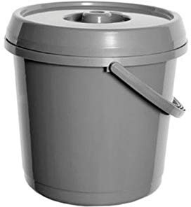 Large Carry Handle 14L Plastic Nappy/Bin Baby Pet Animal Food Bird Seed Soil Tub Cleaning Bucket Storage Container with Lock Lid (Grey)