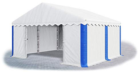 Das Company Lagerzelt 4x4m wasserdicht weiß-blau Zelt 240g/m² PE Plane hochwertig Gartenzelt Summer MPE