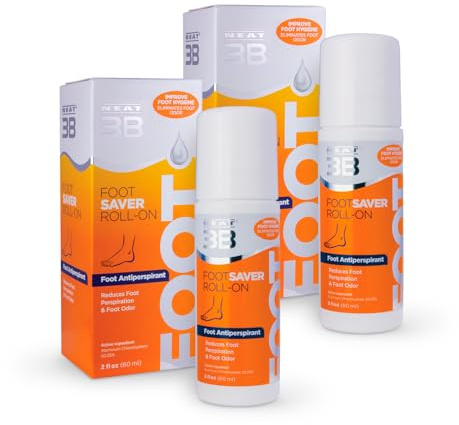 Neat® 3B Foot Saver Roll-On Foot Deodorant & Antiperspirant, Anti Sweat Deodorant, Strong Antiperspirant for Sweaty Feet, 60ml, Twin Pack