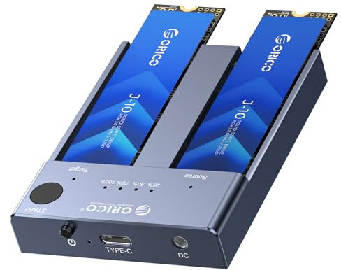 ORICO NVMe Clone Dockingstation M.2 Dual- Bay 10Gbit/s mit Offline-Clone Duplikatorfunktion ,USBC NVME 2 Fach Gehäuse für PCIe M-Key 2242 2260 2280 22110 M2 SSD, Werkzeuglos (SSD Nicht Enthalten)-M2P2