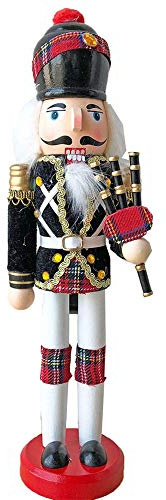 Bene Omnia Wooden Nutcracker Soldiers Wood Puppet for Nutcrackers Collector Coffee Shop Home Decor 30cm Tall (Black-Bagpiper)