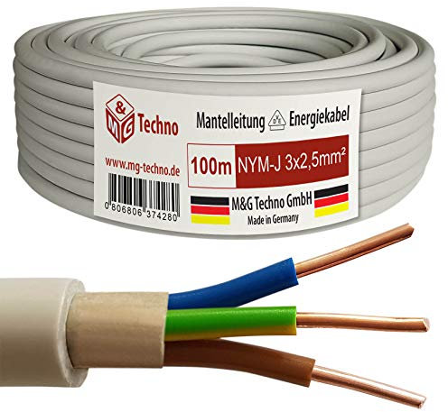 M&G Techno 100m NYM-J 3x2,5 mmІ Mantelleitung Feuchtraumkabel Elektrokabel Kupfer Made in Germany, STEIFF Navy, 8823