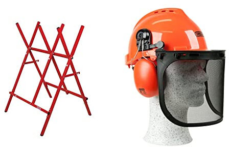 Oregon - Chevalet de Sciage en Acier, Repliable et Ajustable, Bûches de 27 cm & Yukon Casque de Sécurité pour Tronçonneuse avec Protections Auditives et Visière en Maille d'Acier