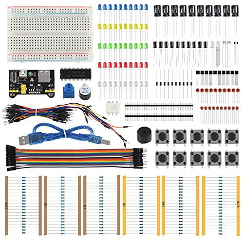 AITRIP New Electronics Basic Kit w/Power Supply Module, 400 Points Solderless Breadboard, Jumper Wire, LED,Resistor,Compatible with Arduino, Raspberry Pi, STM32