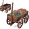 RELAX4LIFE Blumenwagen, Blumenständer mit 4 Rädern & Verstellbarem Griff, Pflanzwagen aus Massivholz, Blumenkasten für Garten & Balkon & Terrasse, 120 x 43 x 53,5 cm, Braun