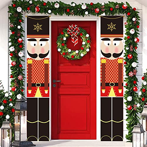LUTAKU Nussknacker-Weihnachtsbanner, Dekorationen, Outdoor-Weihnachtsdekoration, Banner, Soldaten Modell, 2 Stück Nussknacker-Soldat-Banner für Haustür, Veranda, Kinderparty, Garten