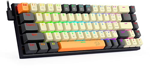 Redragon 60% Mechanical Gaming Keyboard, 68 Keys Wired Office RGB Keyboard with Arrow Keys, Programmable Macro, Red Switches for Windows Mac PC Laptop, Black/Beige/Orange