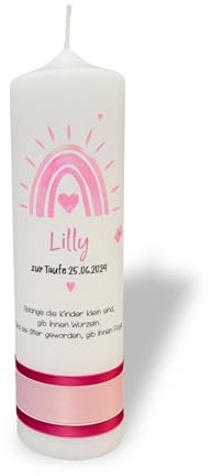 Taufkerze mit Regenbogen Rosa