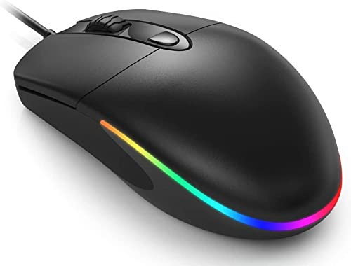 LED Wired Mouse, RGB Silent Corded Computer Mouse for Office and Home, Wired USB Mouse Compatible with Windows PC, Laptop, Notebook, Chromebook - Black