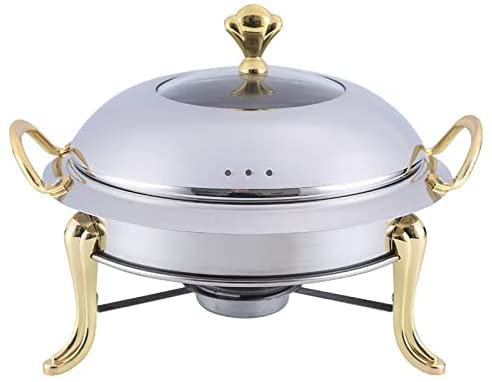 hotpot Stainless Steel hotpot Set Mini hotpot Pot Holder Tempered Glass lid Gold Silver Chafing Dish Buffet pan Food Tray Warmer Stainless Steel Shabu Hot Divider hot Pot Stockpot (Gold 18cm)