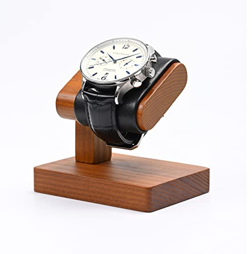 Oirlv Premium Black Watch Stand with Wooden Base Luxury Watch Holder & Display Stand for Jewellery Storage, Scratch-Resistant PU Leather Surface