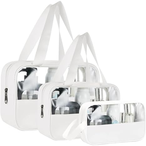 Aucuu Transparenta toalettväskor, transparent skönhetsväska, PVC vattentät resväska kosmetisk väska, bärbar kosmetikväska för badrum, pool, resor, flygplan, #6 Vit, 3PCS, En bit