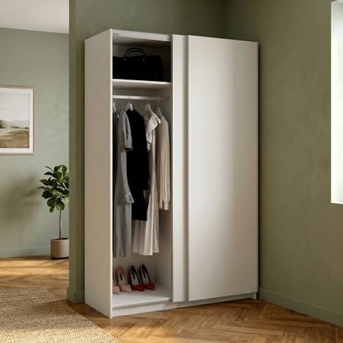 Dmora - Armoire Annapurna, Porte-Manteau pour Chambre, Armoire avec 2 Portes coulissantes, 120x65h204 cm, Blanc