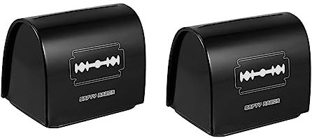 POPETPOP 2piezas Estuche De Almacenamiento para Desechos De Cuchillas De Afeitar Contenedor De Reciclaje para Barbería Diseño Negro Fondo Extraíble y Acabado Elegante para Uso Doméstico