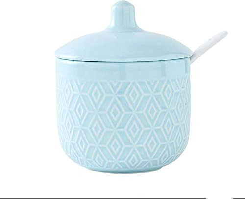 Sucrier en céramique,Contenants à épices, Petit sucrier avec couvercle et cuillère, pot à sucre coloré, bol à sel de ferme blanc, boîte d'assaisonnement, pots à épices, boîte à épices en céramique ave