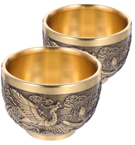 ABOOFAN 2 Pièces tasse à thé en laiton gobelet calice en laiton coupe à vin rétro verres à vin Tasses tasse de thé rétro tasse à boire Métal Coupe Dragon et Phénix bronze