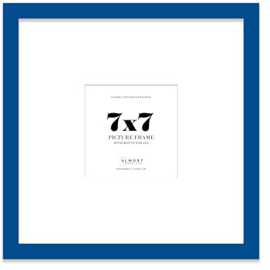 Almost Frameless 7x7 Square Picture Frame, Display Pictures 4x4 With Mat or 7x7 Without Mat, Wall Hanging & Free Standing Photo Frame, Blue, 1 Pack