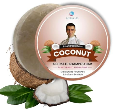 Areton Solid Shampoo Bar for Hair Growth, Itchy Scalp, for Men & Women, Strengthening and Moisturizing Organic Bar Shampoo for Thinning Hair, Rough Hair, Silky Coconut
