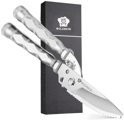 WILDMOK Heavy Duty Poultry Shears - 8.5 Inch Multi-Function Stainless Steel Poultry Outdoor Shears, Ultra Sharp Kitchen Scissors for Outdoor Camp, White