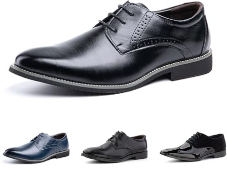 Hitmars Scarpe Stringate Uomo Derby Scarpe Oxford Pelle Verniciata Elegante Scarpe Basse Business Formale Classico HW1-Nero EU38
