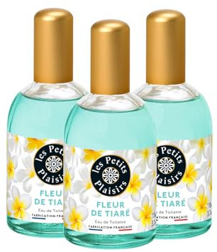 Les Petits Plaisirs - Lote de 3 - Eau de toilette Flor de Tiaré. Perfume mujer, Floral & Solar. Colonia mujer, Fabricada en Francia. Frasco de 110ml