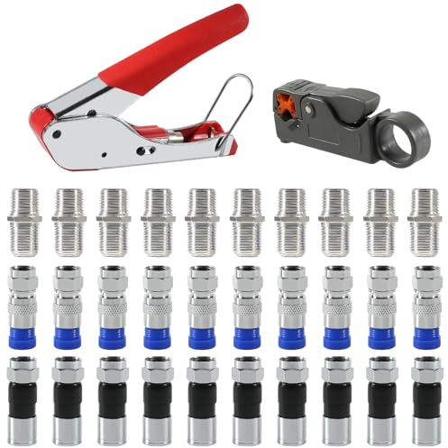 AEDIKO Coaxial Compression Tool Kit Coax Cable Crimper Wire Stripper with F RG6 RG59 Connectors