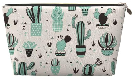 Xiso Ver Cactus in a Flower Pot Leather Cosmetic Bag for Women Small Makeup Bag for Purse Travel Cosmetic Pouch for Makeup Brushes Lipsticks, Gold, One Size