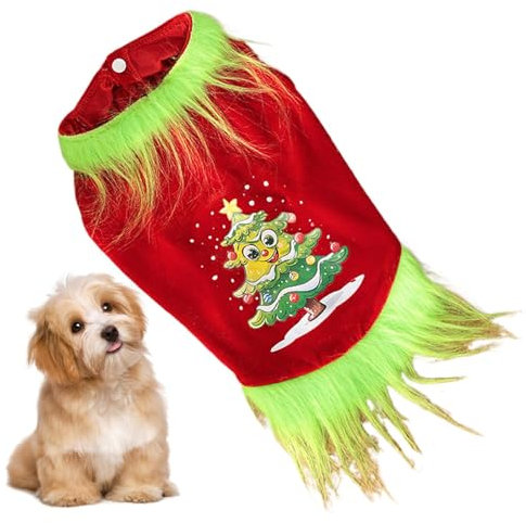 Hunde-Body | Lustiges Weihnachtskostüm, Einteiler, Haustier-Hundekleidung für kleine Hunde – Weihnachten rot grün Hund Cosplay Kleidung, bedrucktes Haustier-T-Shirt Urlaub Hundebekleidung für kaltes