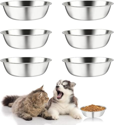 PINVNBY 6 PCS Stainless Steel Dog Bowls, Replacement Metal Pet Puppy Food Water Bowl Set Suit for Indoor, Travel, Kennel, Dog Feeding Dishes for All Dogs, Dishwasher Safe (6.9 Inch)