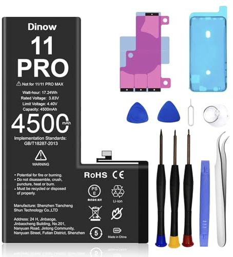 Batterie pour iPhone 11 Pro, 4500mAh Batterie de Remplacement Polymère Li-ION Haute Capacité Compatible avec iPhone 11 Pro, Batteries Interne pour 11Pro avec Kit d'Outils de Remplacement